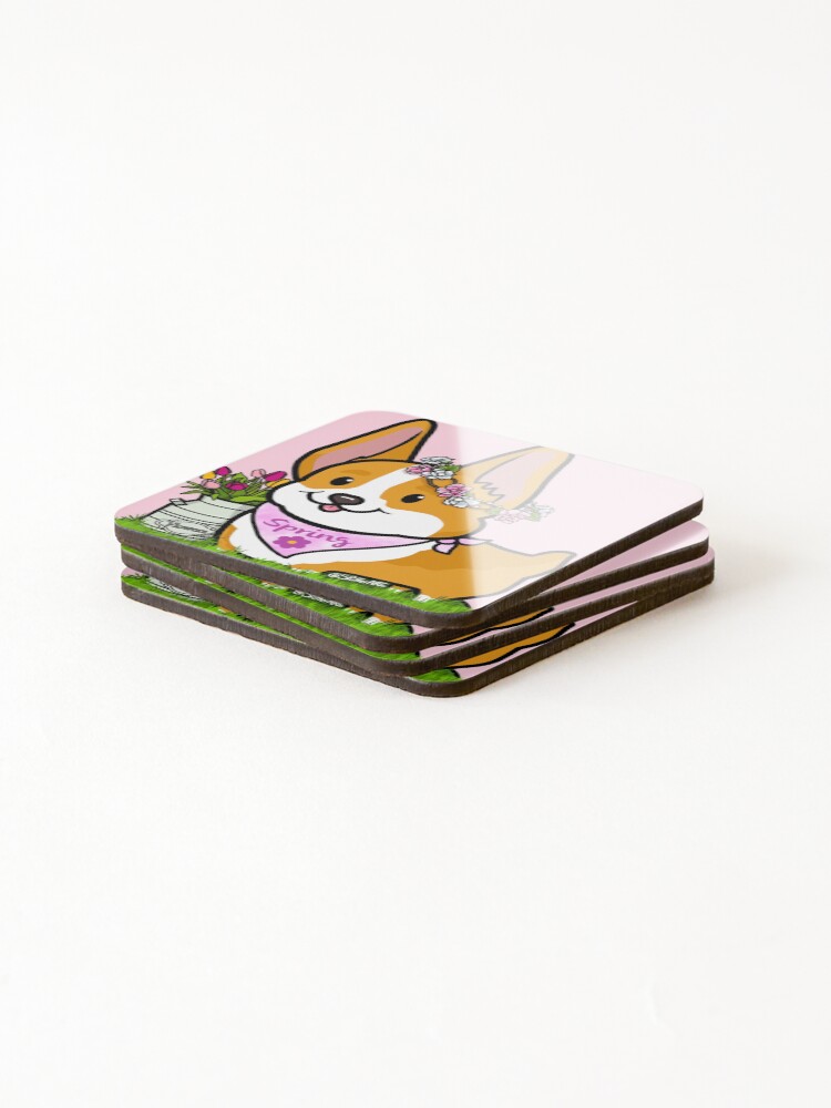Thumbnail 4 of 5, Coasters (Set of 4), Spring Corgi designed and sold by SPufferART.