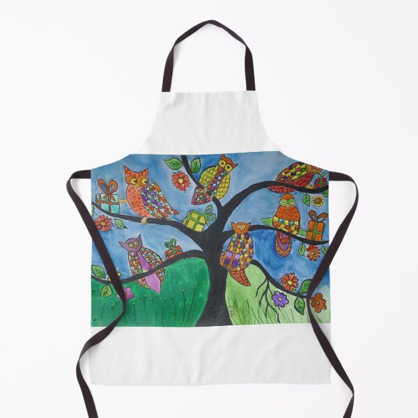 Artikelvorschau, Bunte Eulen mit Geschenken auf einem Baum entworfen und verkauft von Casimirasart.