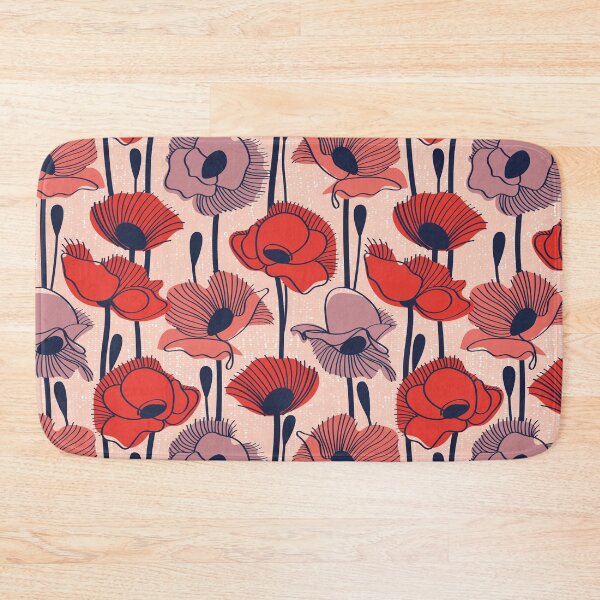 Item preview, Field of poppies // rose background neon red orange shade coral and dry rose wildflowers oxford blue line contour  designed and sold by SelmaCardoso.