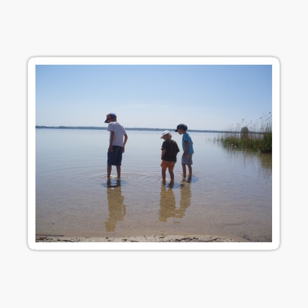 3 children at a lake Sticker
