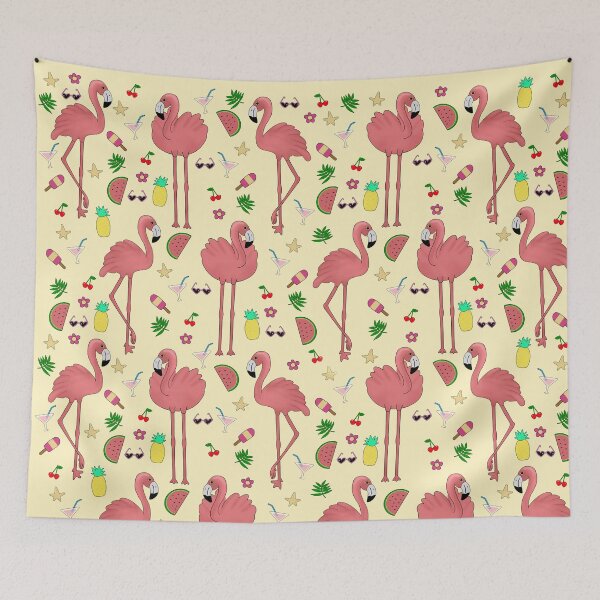 Item preview, Flamingos and Summer Themed Pattern - Yellow designed and sold by Kittys-Art.
