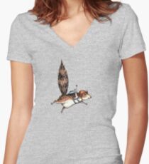 Skydiver Squirrel Women's Fitted V-Neck T-Shirt