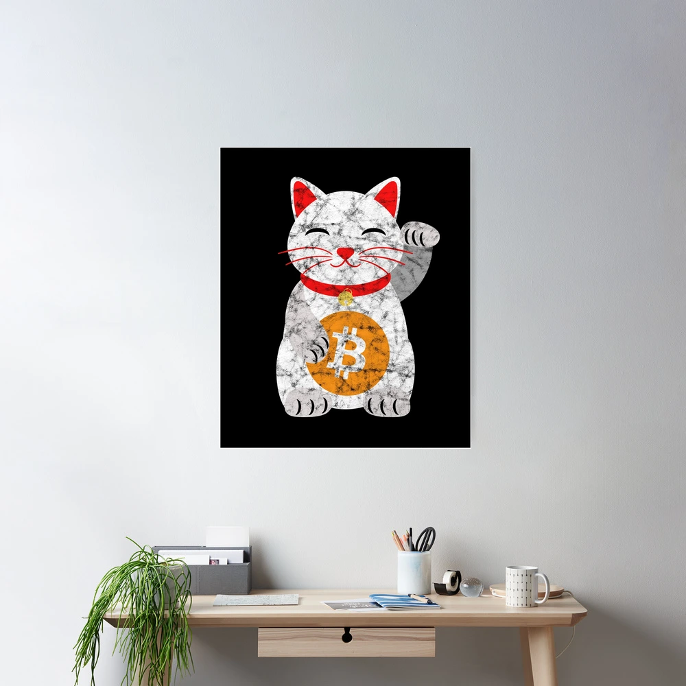 Vintage Maneki Neko With Bitcoin Logo - Cryptocurrency Design