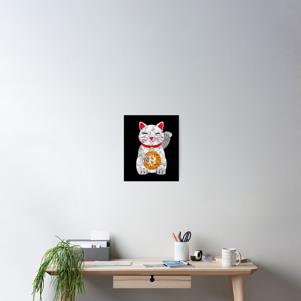 Vintage Maneki Neko With Bitcoin Logo - Cryptocurrency Design
