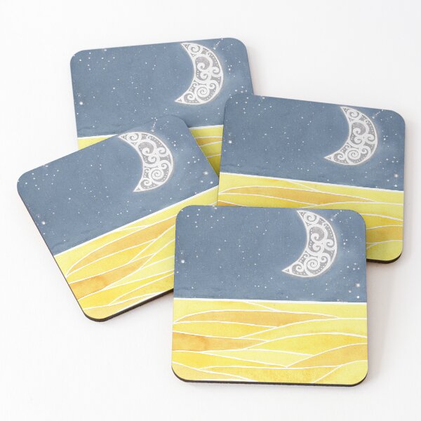 Item preview, Desert at Night with Moon in Yellow & Paynes Grey & Silver designed and sold by nabeArtist.