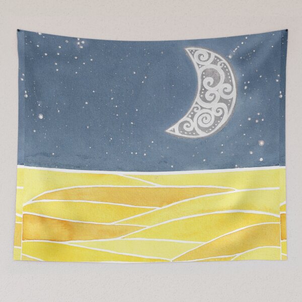 Item preview, Desert at Night with Moon in Yellow & Paynes Grey & Silver designed and sold by nabeArtist.