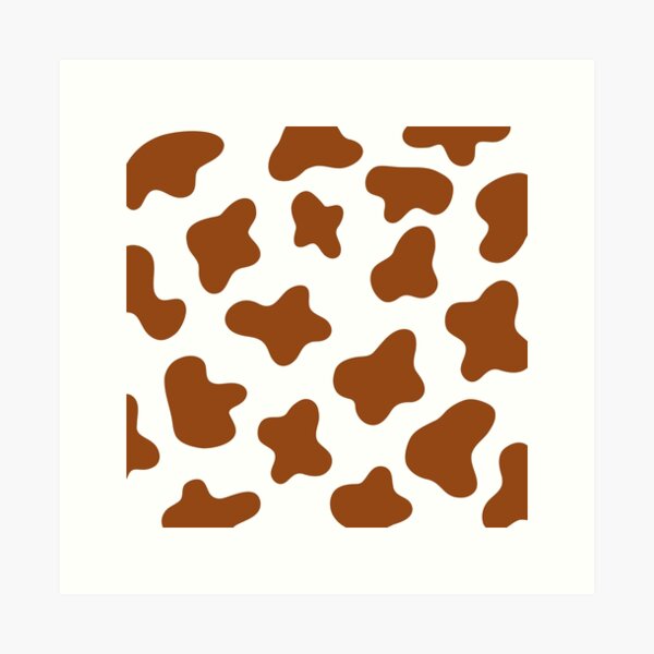 Brown Cow Print Stencil Off-White Cowhide