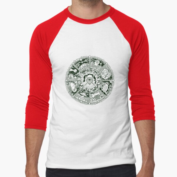 Eye Mandala Black and White Baseball ¾ Sleeve T-Shirt