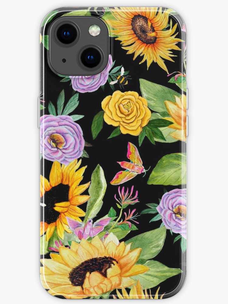 Funda de iPhone « Jardín floral de girasol y miel de abeja, peonía,  madreselva y polilla elefante halcón» de MagentaRose | Redbubble