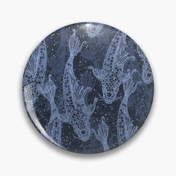 Item preview, Koi fish lacy silhouette seamless pattern blue on dark navy blue with points. Wild fish. Wild life. designed and sold by Yulia Chepurova.