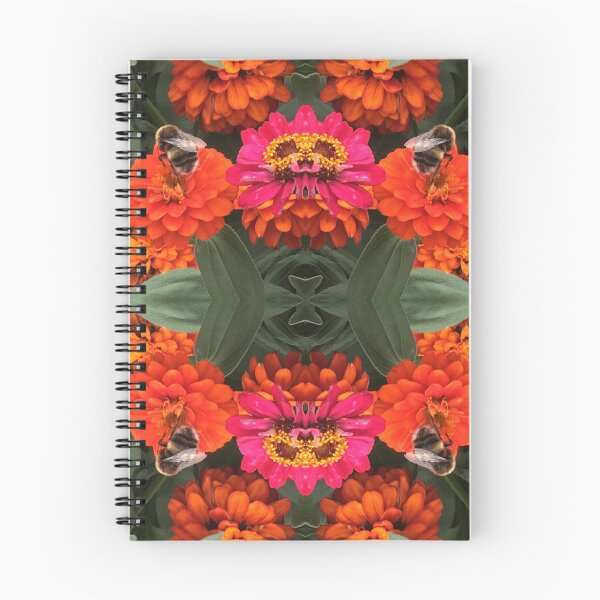 Item preview, Bees Zinnias, Bumblebee fiesta in pink/orange flower fusion - with royal crown designed and sold by RoseAromas.