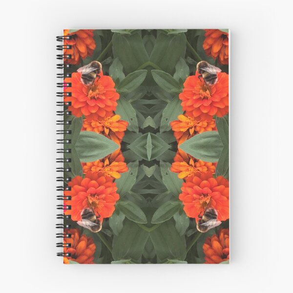 Item preview, Bees Zinnias, Bumblebee fiesta in pink/orange flower fusion designed and sold by RoseAromas.