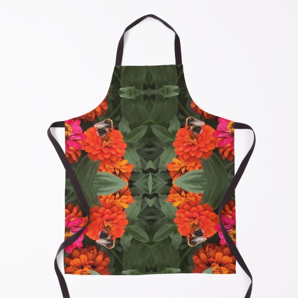Item preview, Bees Zinnias, Bumblebee fiesta in pink/orange flower fusion designed and sold by RoseAromas.