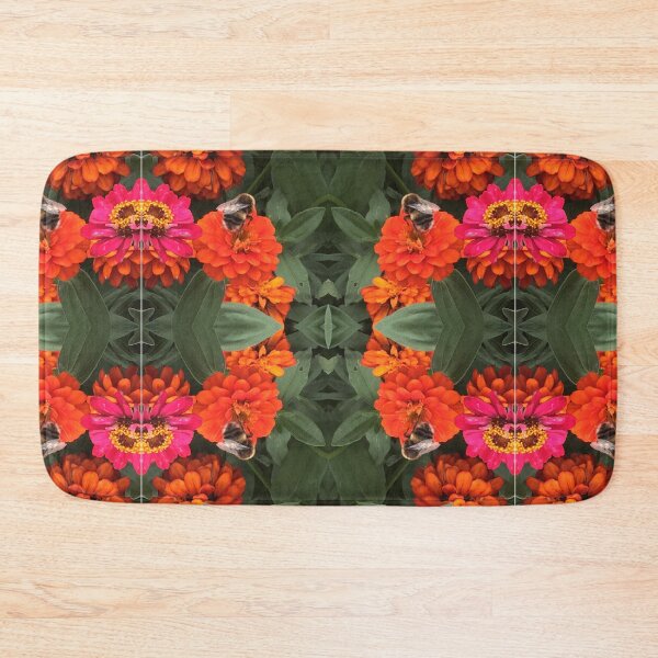 Item preview, Bees Zinnias, Bumblebee fiesta in pink/orange flower fusion designed and sold by RoseAromas.