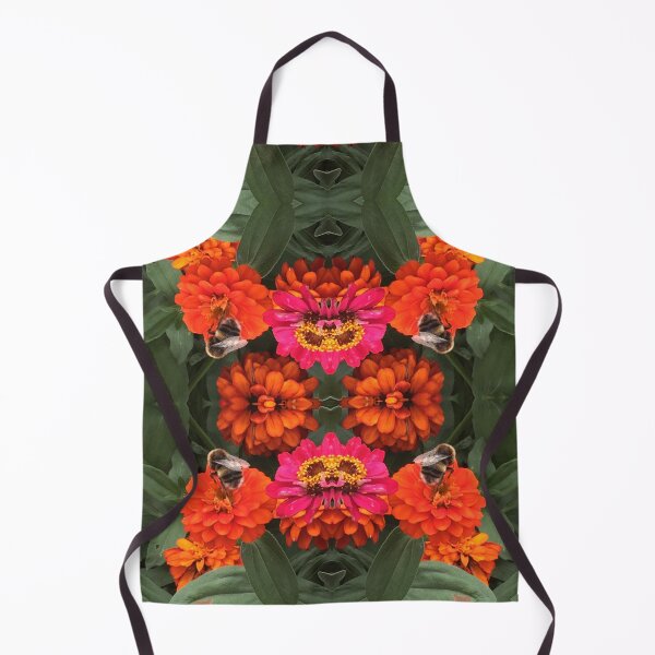 Item preview, Bees Zinnias, Bumblebee fiesta in pink/orange flower fusion designed and sold by RoseAromas.