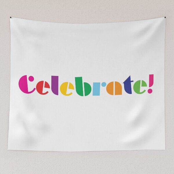Item preview, The word celebrate with bright colors and white border designed and sold by StickersbyVW.