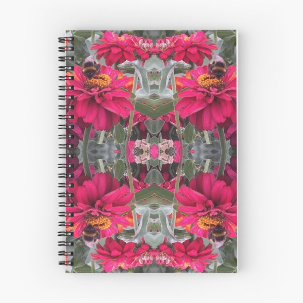 Item preview, Bees Zinnias, Bumblebee fiesta in pink/orange flower fusion designed and sold by RoseAromas.