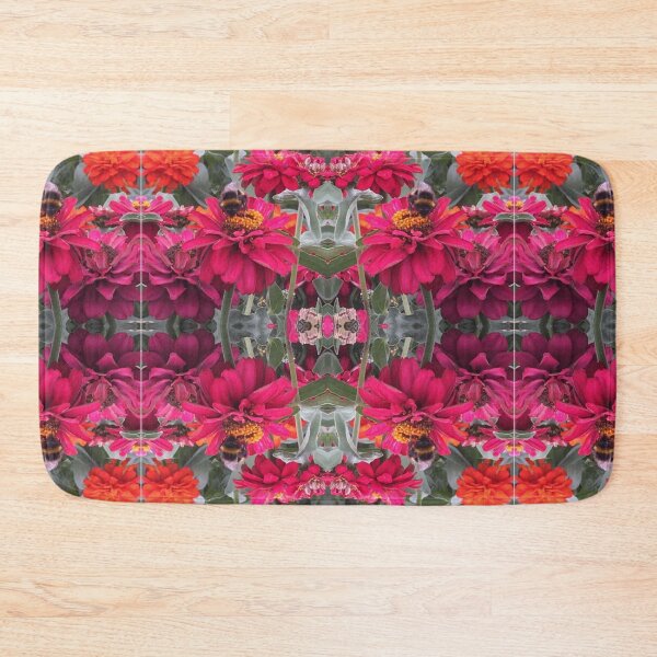 Item preview, Bees Zinnias, Bumblebee fiesta in pink/orange flower fusion designed and sold by RoseAromas.