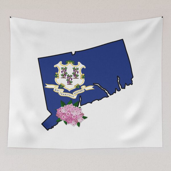 Item preview, State of Connecticut Flag with State Flower Mountain Laurel designed and sold by Gsallicat.