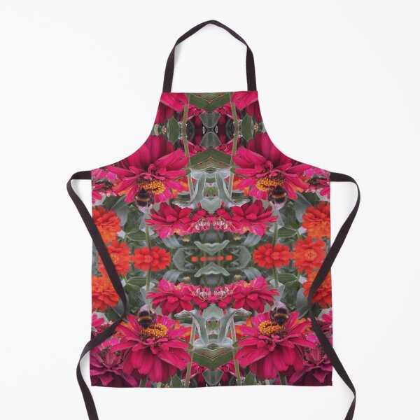 Item preview, Bees Zinnias, Bumblebee fiesta in pink/orange flower fusion designed and sold by RoseAromas.