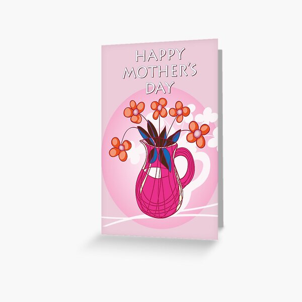 Mothers Day card and sticker design, orange flowers, pink jug, on pink Greeting Card