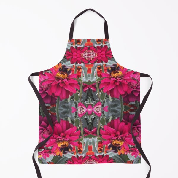Item preview, Bees Zinnias, Bumblebee fiesta in pink/orange/teal flower fusion designed and sold by RoseAromas.