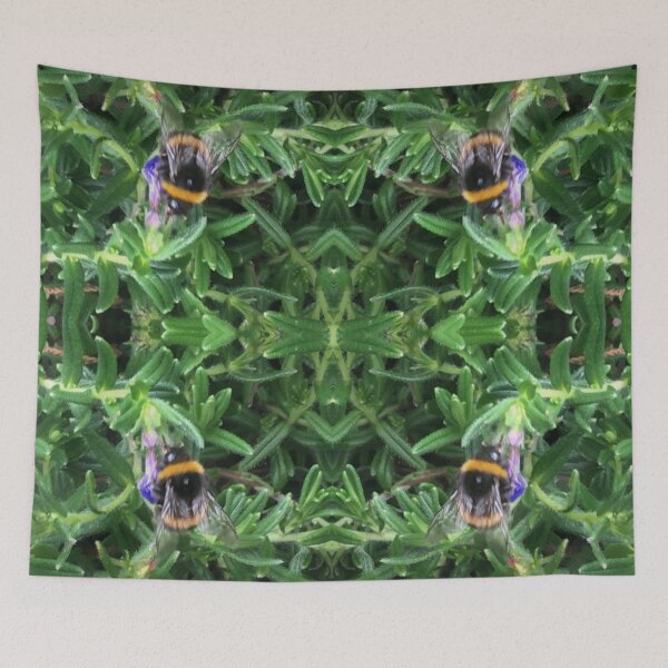 Item preview, Bee Bumbling Blue Square in the Viridian and Summering Sun designed and sold by RoseAromas.
