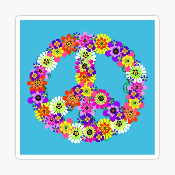Peace Sign Floral on Blue Sticker