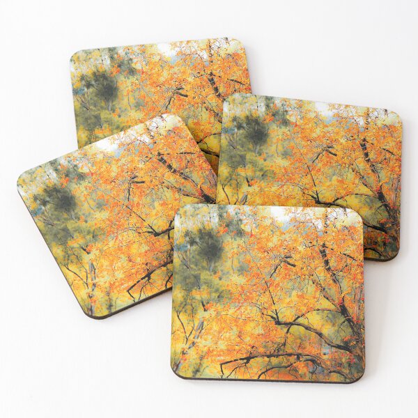 Item preview, tree branch with autumn leaves and green tree background designed and sold by Mrvell.