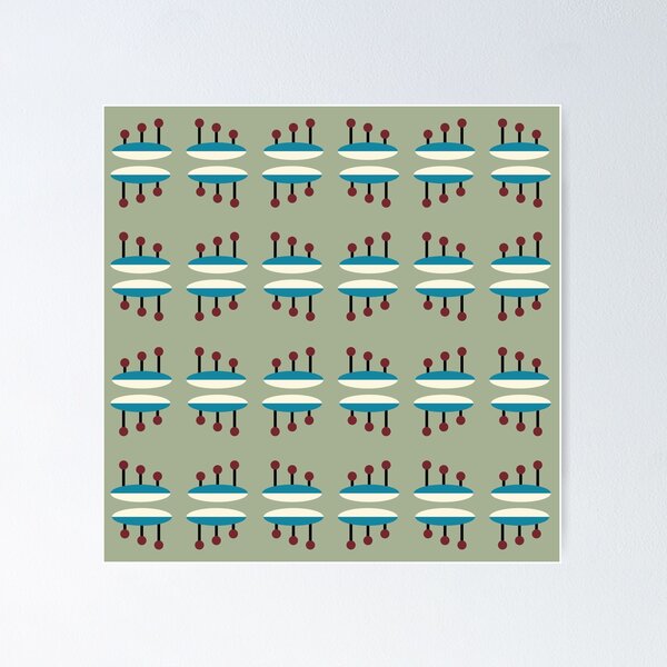Mid Century Modern Rowing Green Abstract Irish Pipes Poster