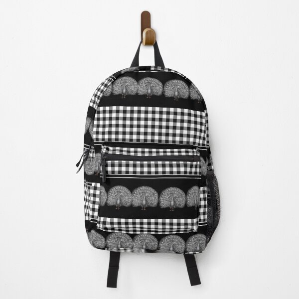 Item preview, Black White Buffalo Plaid & Silver Peacock designed and sold by Tamas Das.