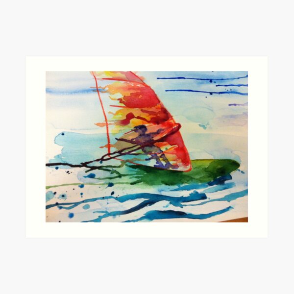Windsurfing watercolour Art Print