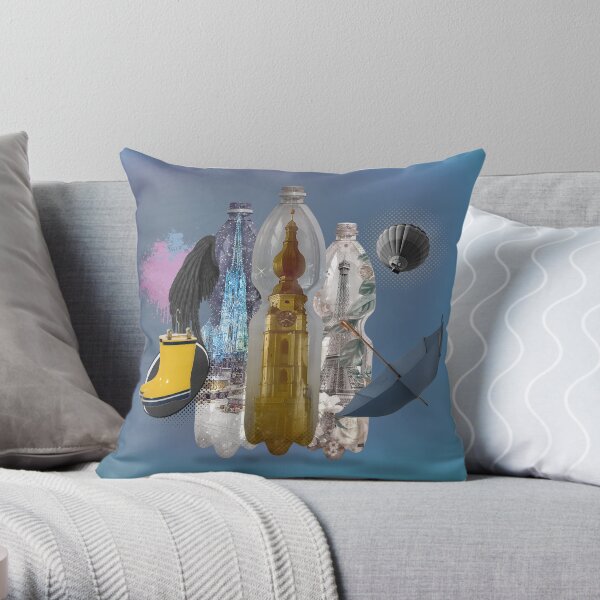 summer isolation Hermetic Lockdown in a PET bottle by Leo Haz Throw Pillow