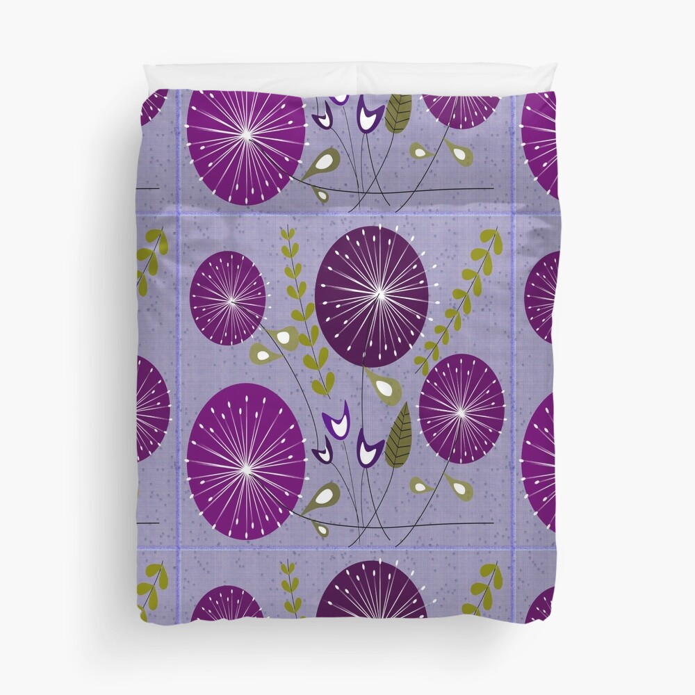 Purple Mid-Century Modern Flowers Duvet Cover