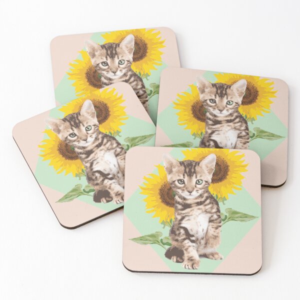 Item preview, Sunflower Kitten (Mint Green, Pink) designed and sold by riccagarden.
