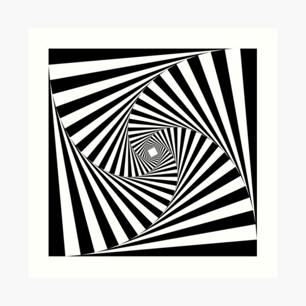 Black and White Psychedelic Spiral Tunnel Art Print