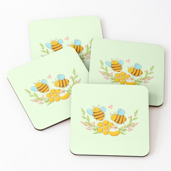 Item preview, Honey bee, print with bees honey grass and flowers for fabric, dishes, T-shirts, paper designed and sold by IriSev.