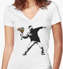 Banksy - Rage, Flower Thrower Women's Fitted V-Neck T-Shirt
