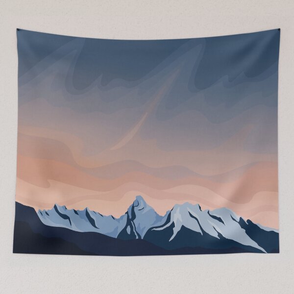 Item preview, Blue and Peach Minimalistic Mountain Sunset Digital Illustration designed and sold by AlmightyClaire.