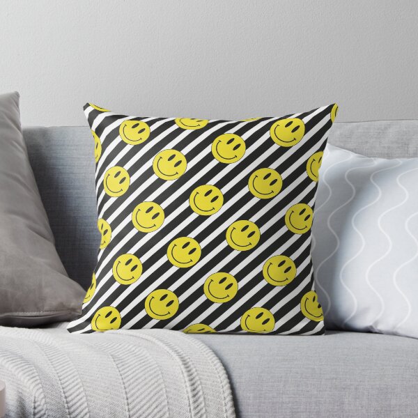 Smiley and Black & White Stripes Pattern Throw Pillow