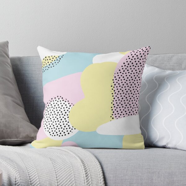Candy Pink Blue Blobs & Dots Pattern Throw Pillow