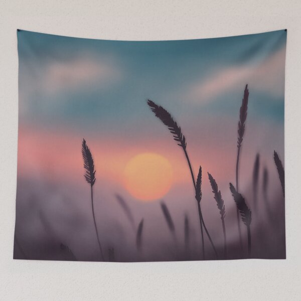 Item preview, Wheat Silhouettes against Colourful Sunset Digital Illustration designed and sold by AlmightyClaire.