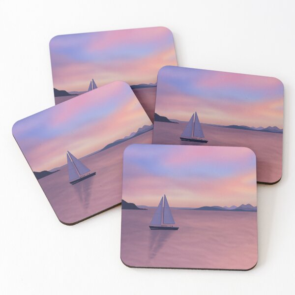 Item preview, Sailing Under a Blush Sunset Landscape Digital Illustration designed and sold by AlmightyClaire.