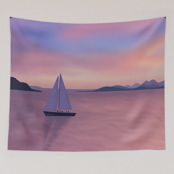 Item preview, Sailing Under a Blush Sunset Landscape Digital Illustration designed and sold by AlmightyClaire.