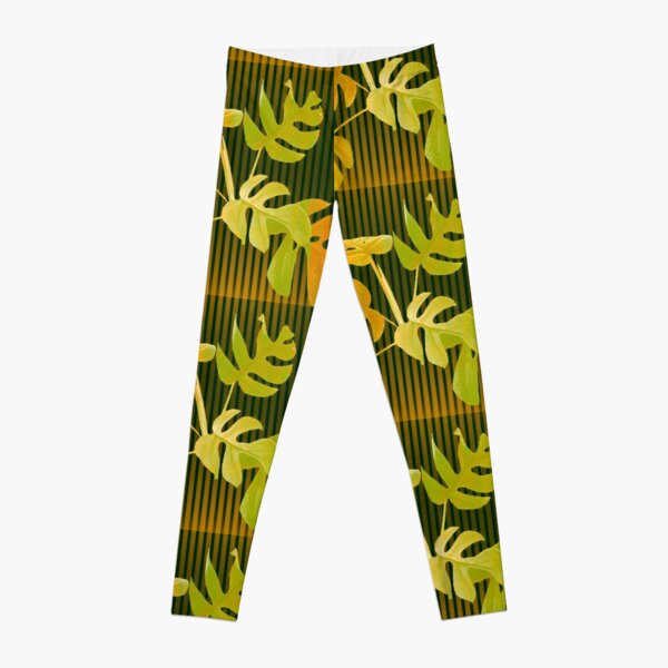 Green Plants Stripes Garden Yellow Zen Botanical Floral Leaves Vintage Modern Plant Lover Greenery Leggings