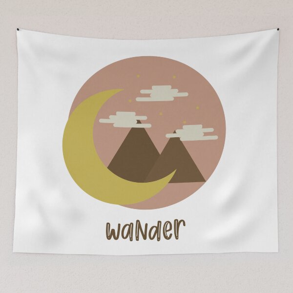 Item preview, Crescent Moon Mountain Cloud Sky and Stars Bohemian Style Pink Yellow Brown Wander designed and sold by MilcArtworks.