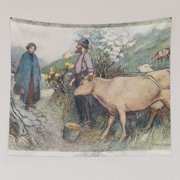 Item preview, Farmer with cow vintage illustration  - Warwick Goble designed and sold by Vintage Designs +.