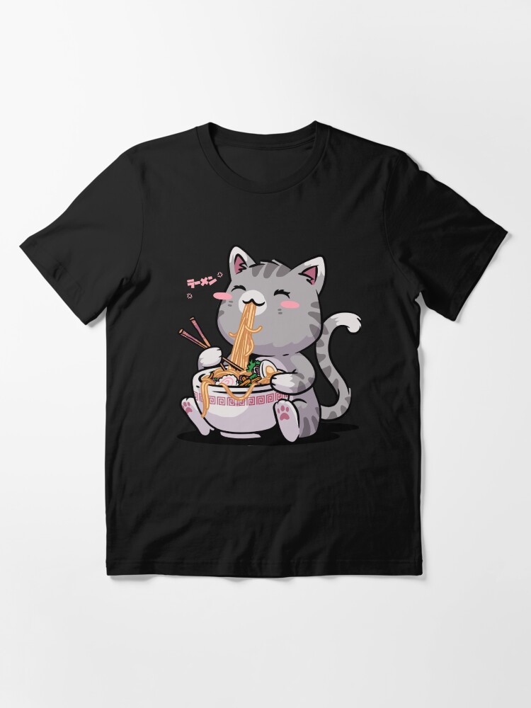 Kawaii Neko Cat Ramen Bowl Anime Otaku Gray Cat Essential T Shirt for Sale by vomaria Redbubble