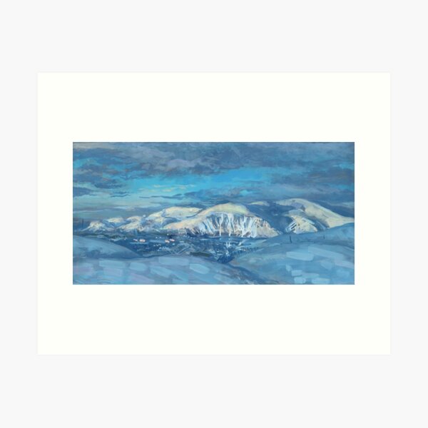 Khibiny Mountains, Winter Landscape in Blue Shades, Modern Impressionism  Art Print