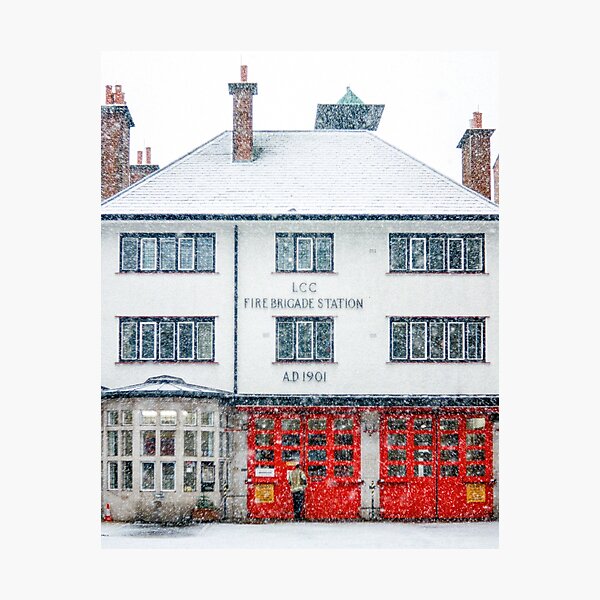 Fire and Ice - London Fire Station in the Snow Photographic Print